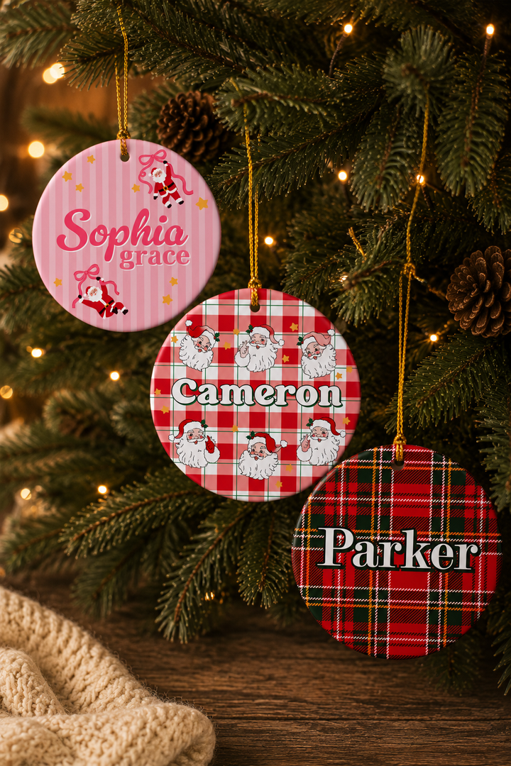 Group image of Christmas ornaments.
