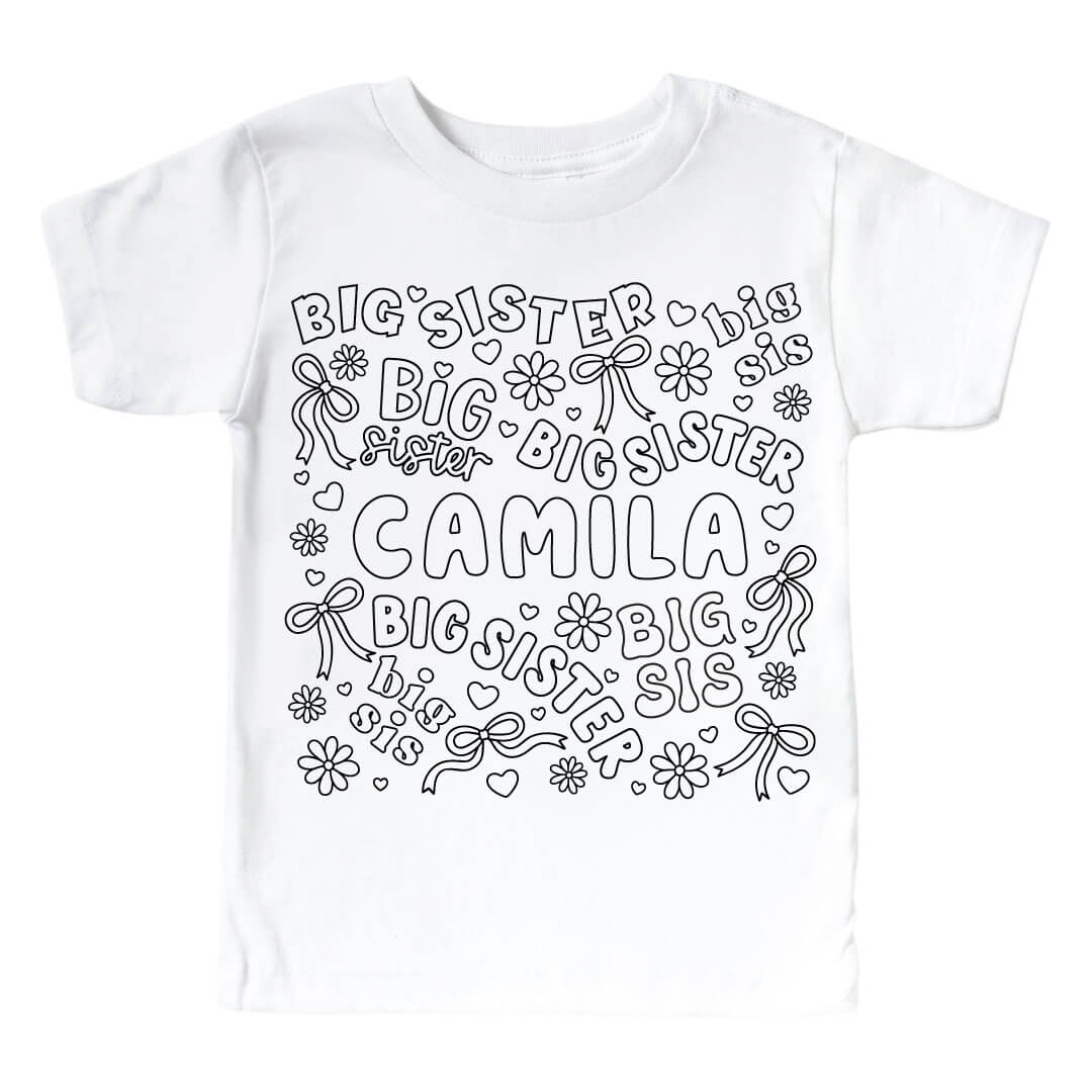 Colorable Big Sis Personalized Kids Graphic Tee | White