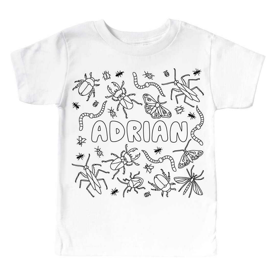 Colorable Doodle Bugs Personalized Kids Graphic Tee | White