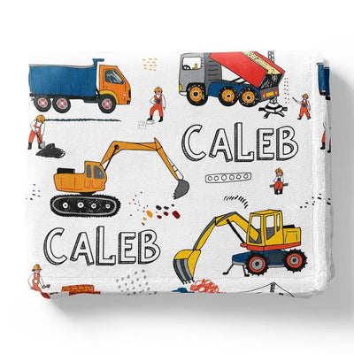 personalized blanket for kids construction trucks 