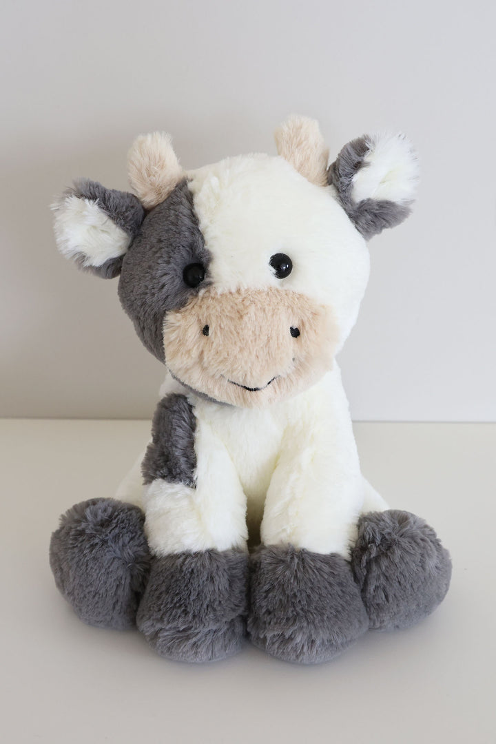 cocoa cow large stuffed animal plush with white and grey fur