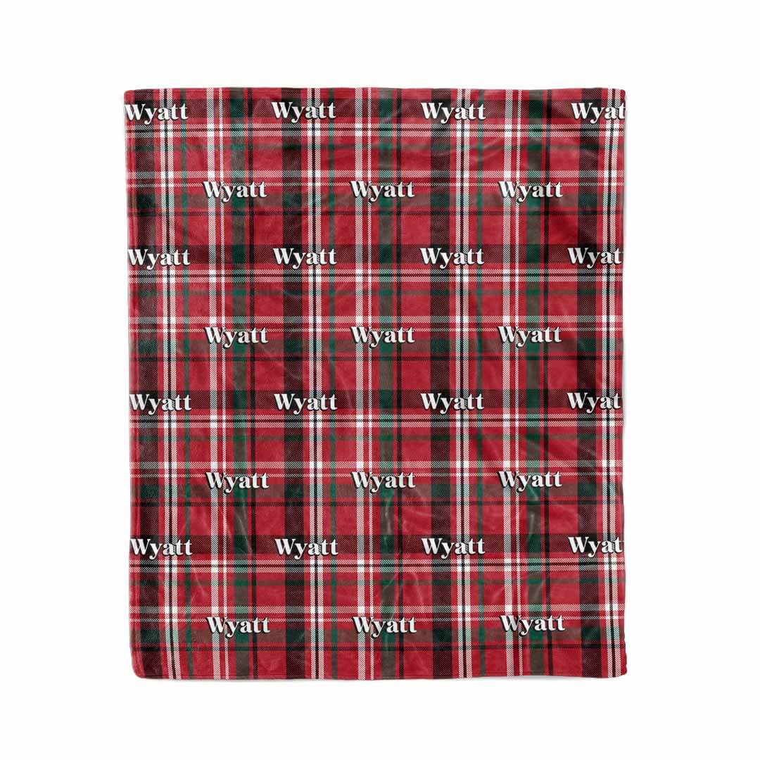 red and green plaid print personalized christmas blanket for kids 