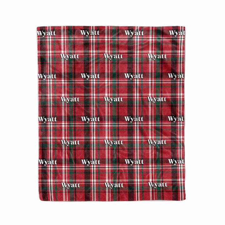 red and green plaid print personalized christmas blanket for kids 