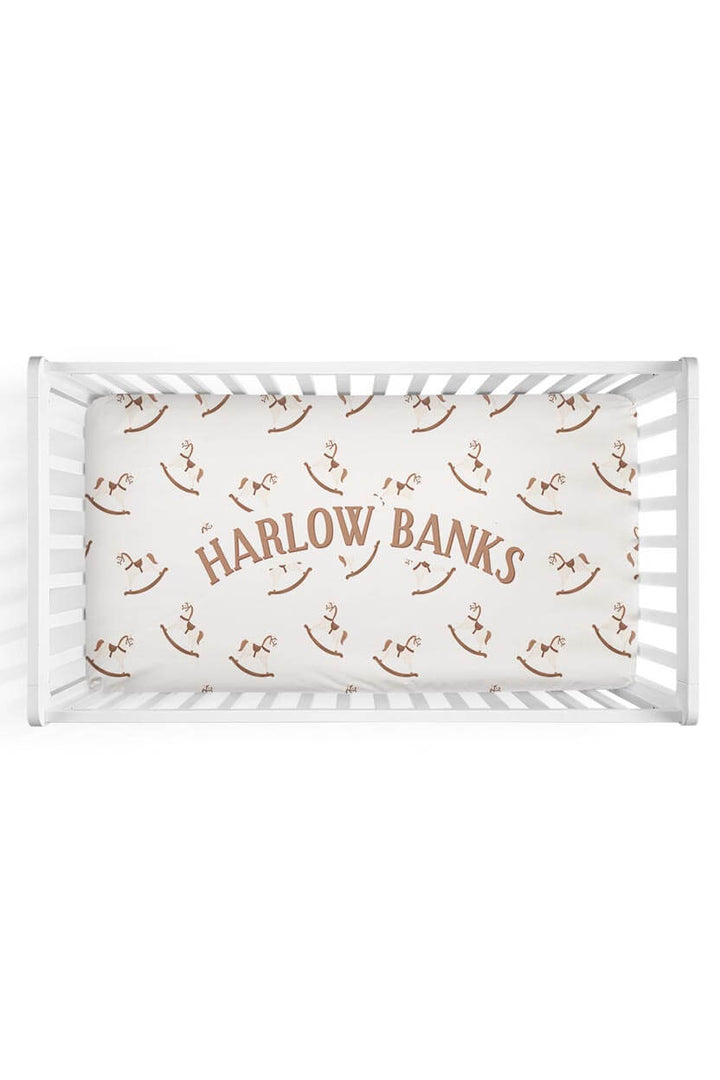 rocking horse personalized crib sheet 