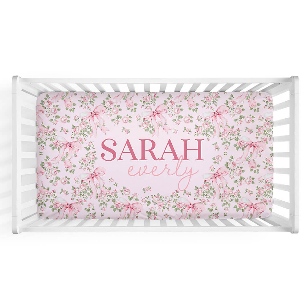 Bows in Bloom Personalized Crib Sheet