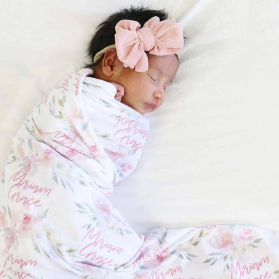 personalized swaddle blanket blush floral 