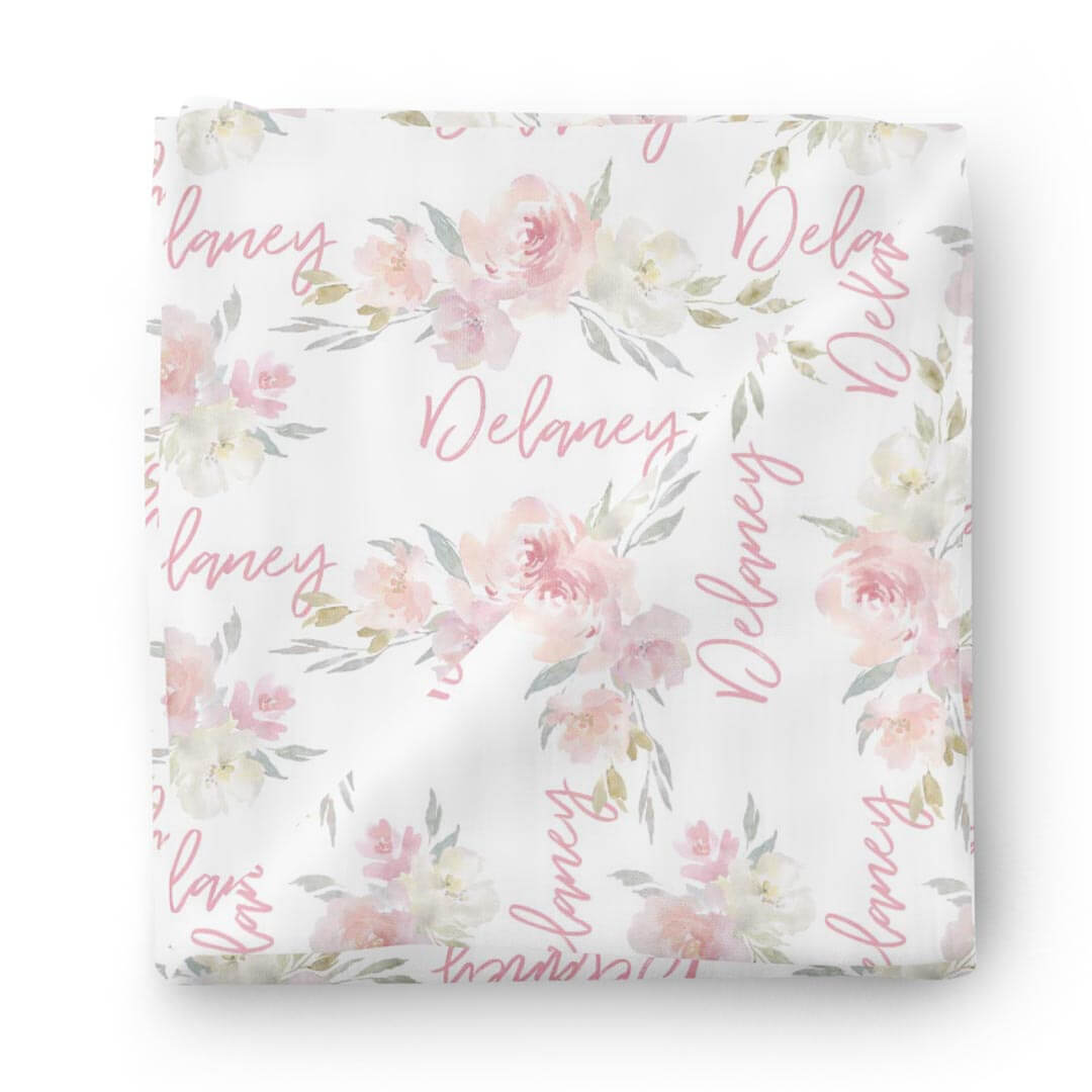 pink floral personalized swaddle blanket 