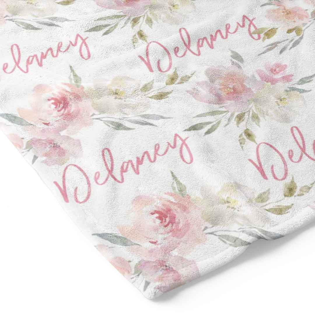 dusty blush floral personalized blanket