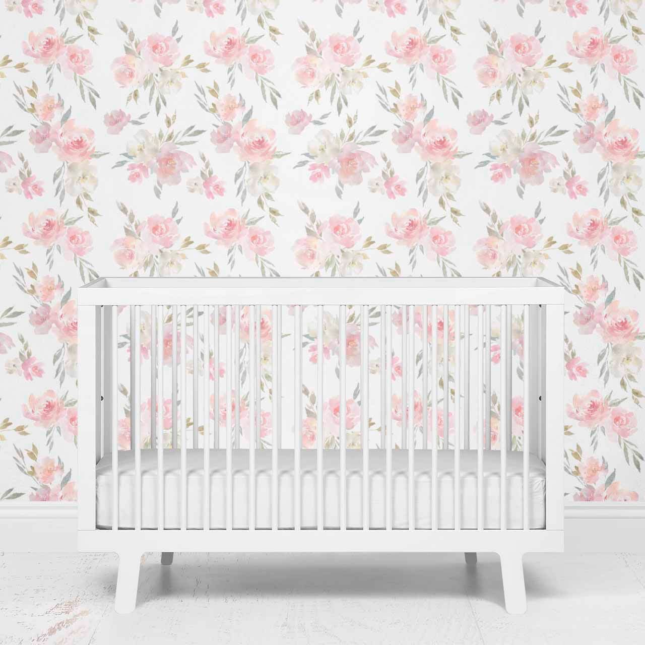 blush floral wallpaper nursery 