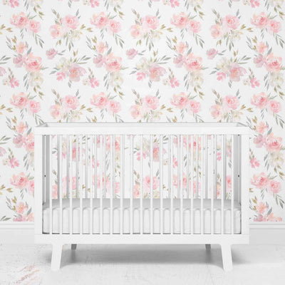 blush floral wallpaper nursery 