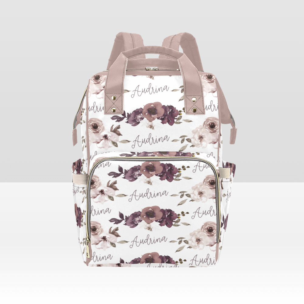 demi's dusty purple floral diaper back backpack