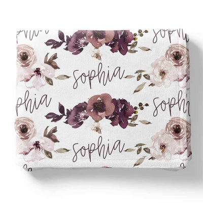 purple floral personalized toddler blanket 