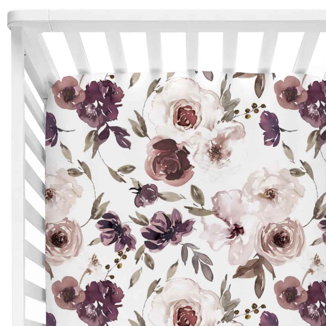 purple floral crib sheet