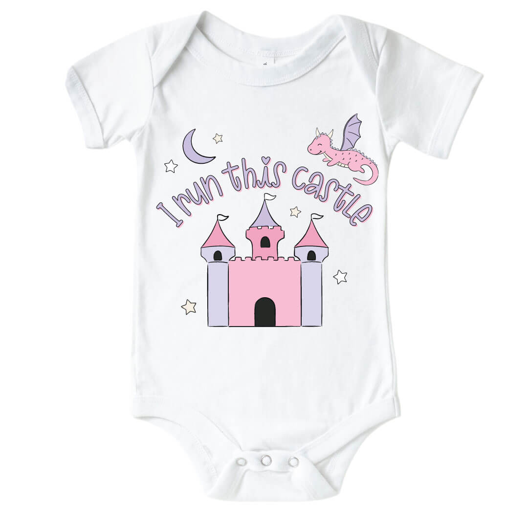 i run this castle graphic bodysuit for babies 