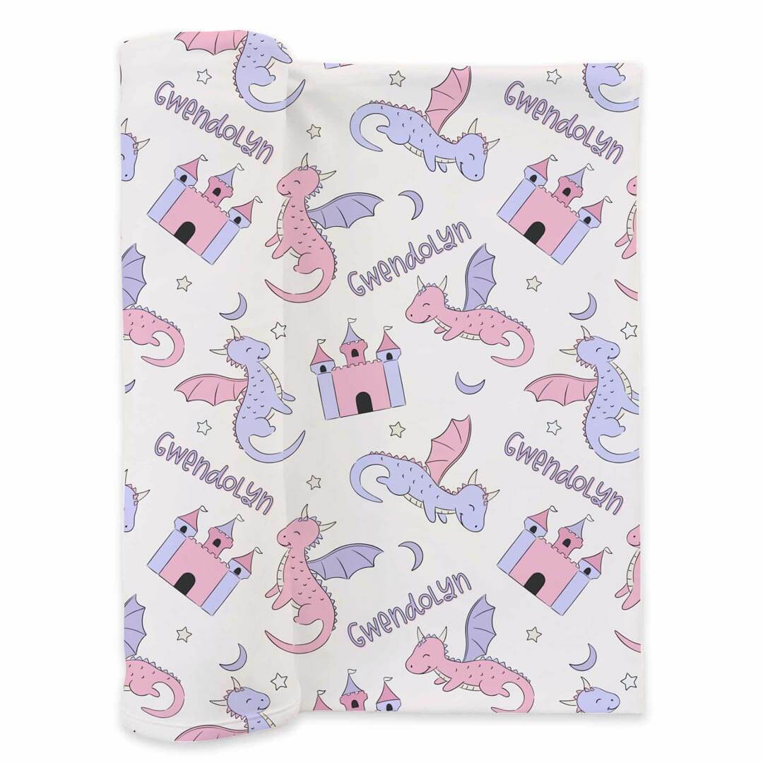 dragon adventures personalized swaddle blanket for girls 