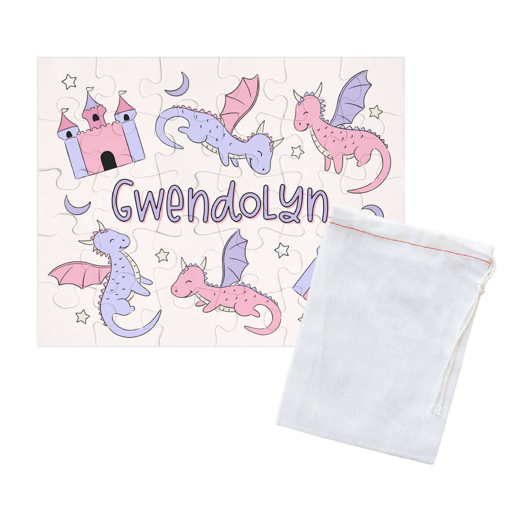 pink and purple fairytale themed personalized puzzle for kids 