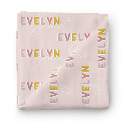 pink retro personalized swaddle yellow letters