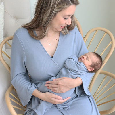 denim blue maternity robe 