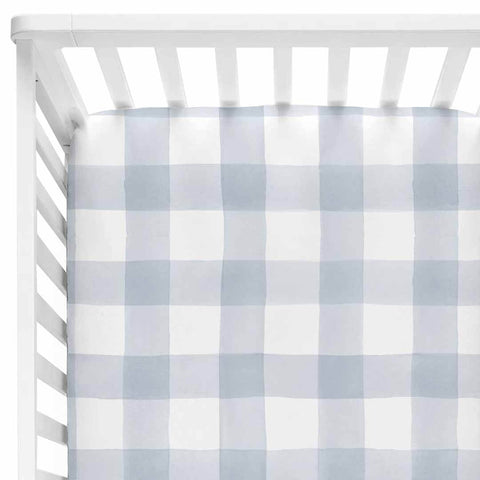 Dusty Blue Gingham Crib Sheet Caden Lane