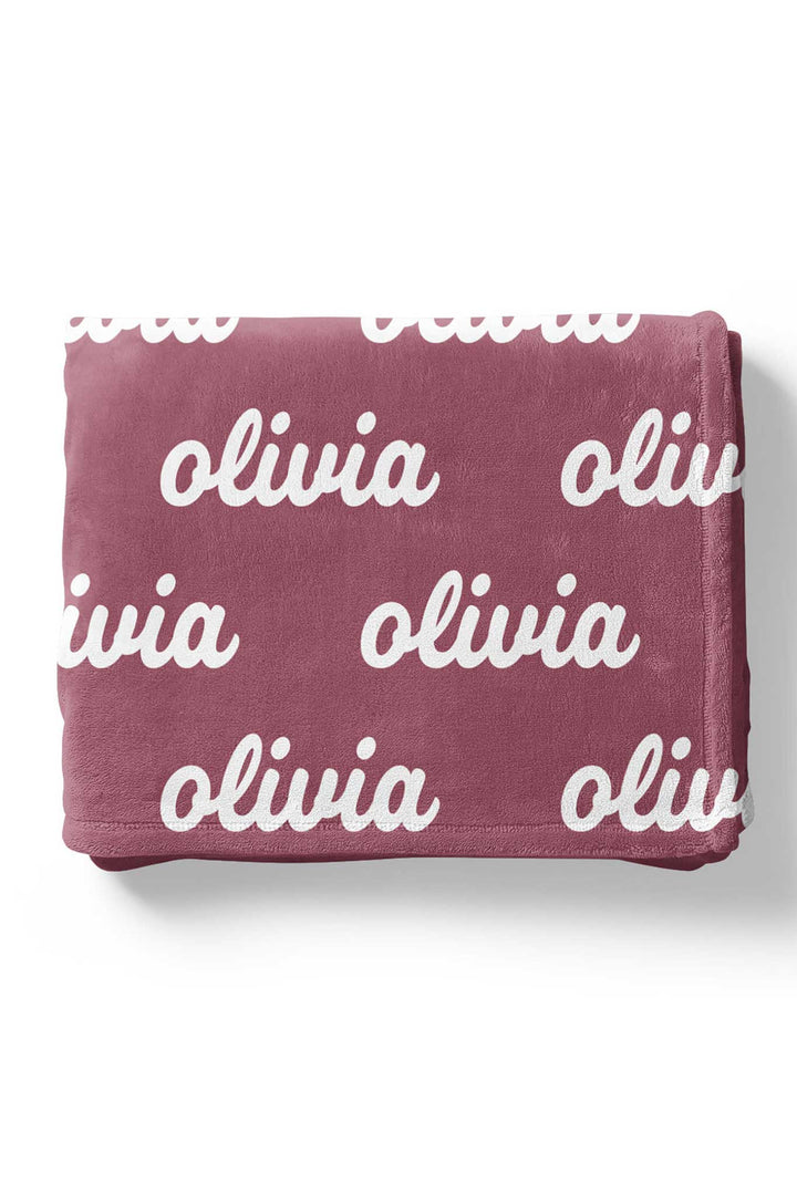 Personalized eggplant Color Blanket with script font