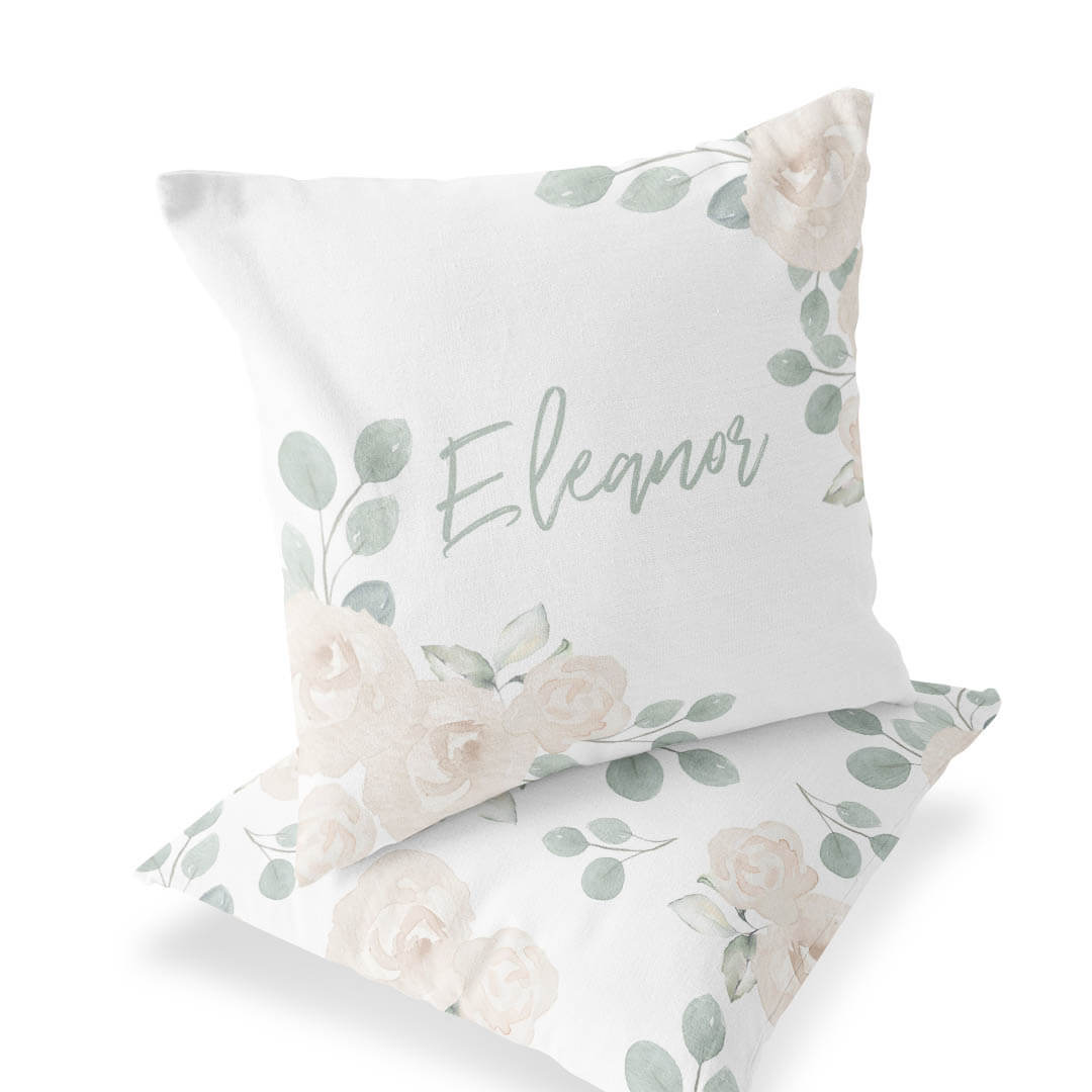 sage and ivory floral accent pillow 