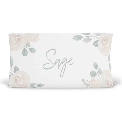 ivory floral personalized changing pad cover