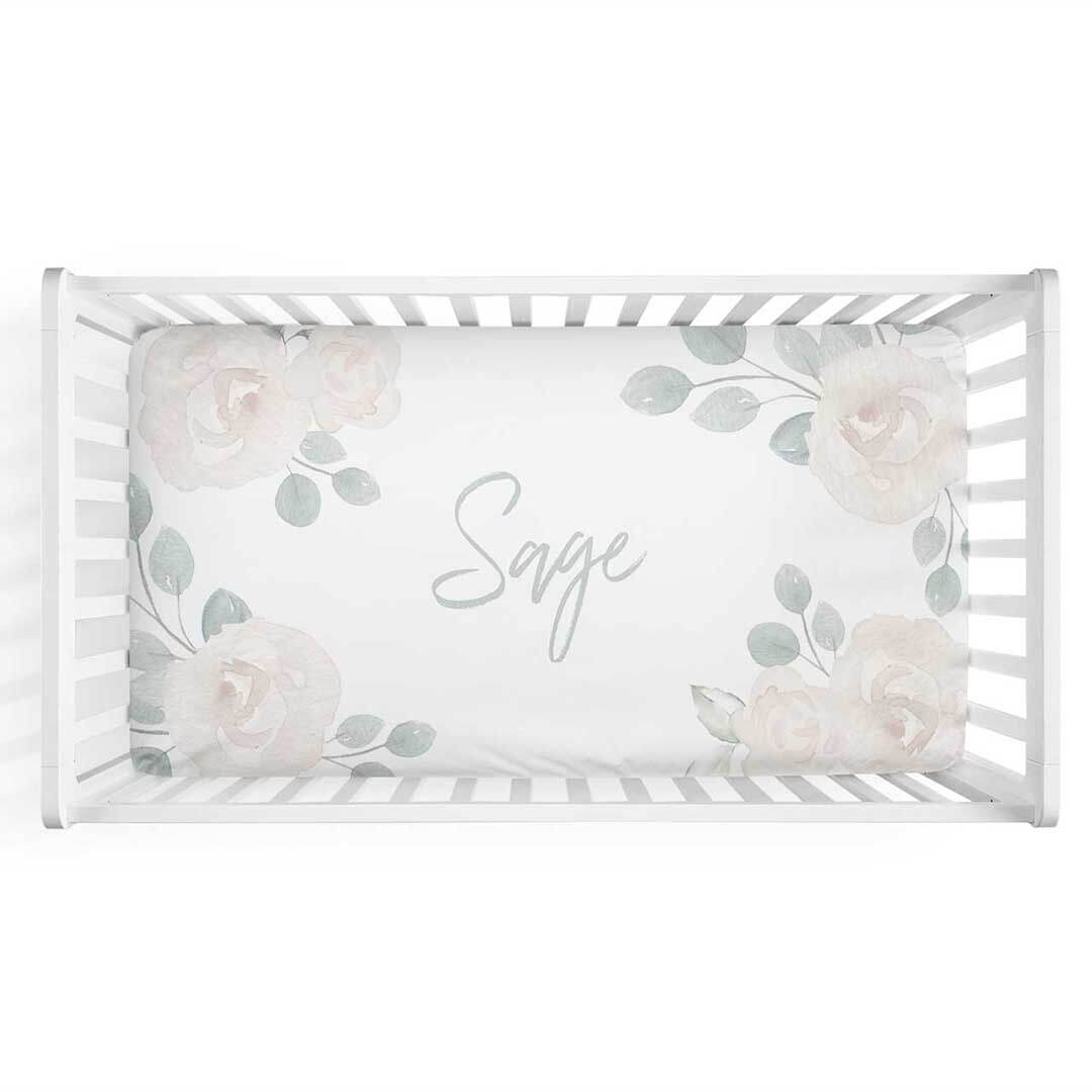 ivory floral personalized crib sheet 