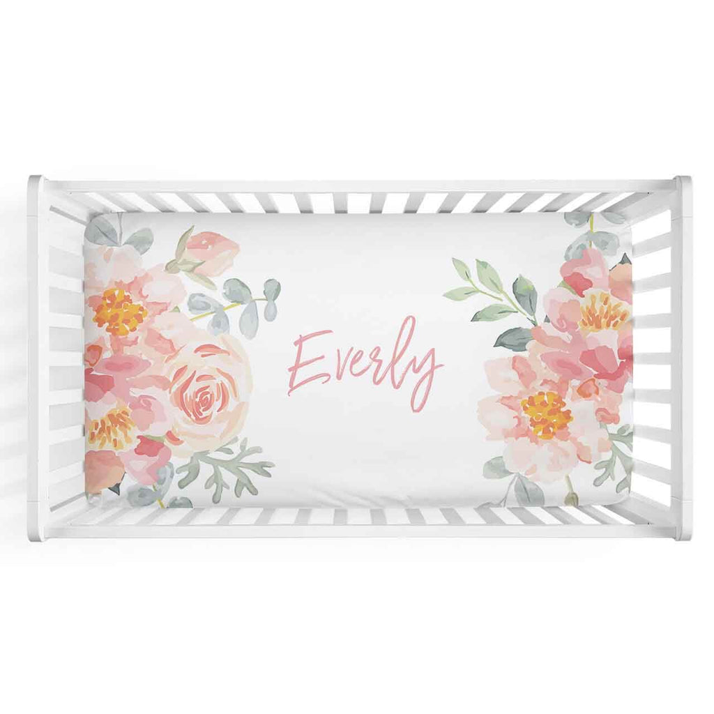 Ellas Dusty Vintage Floral Personalized Crib Sheet