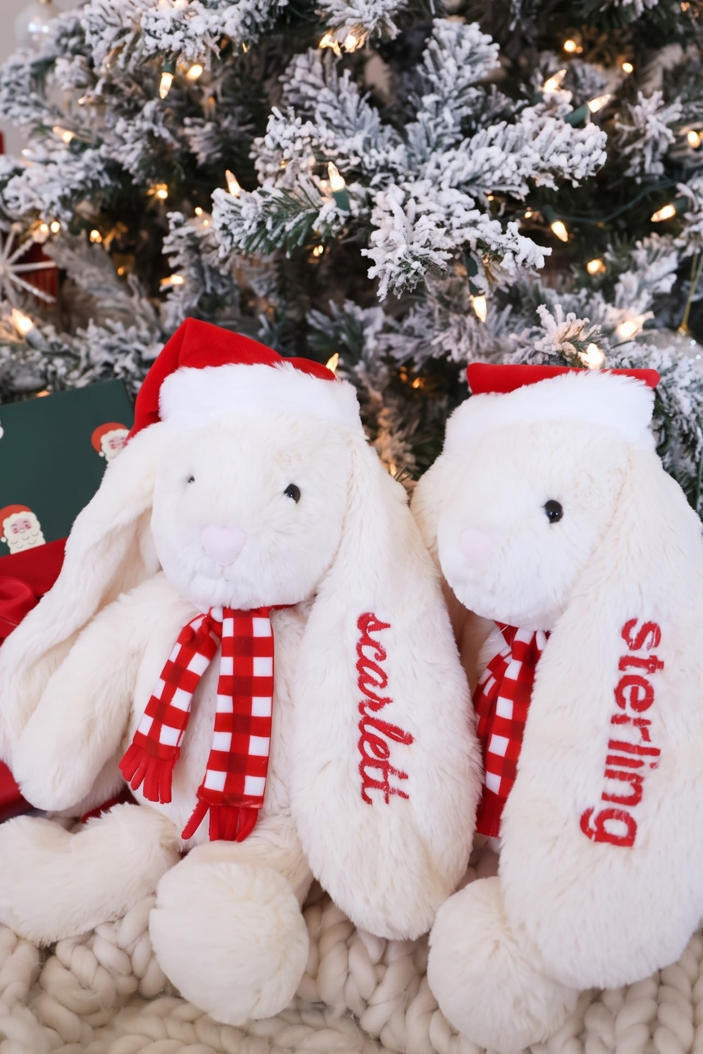 Embroidered Large Cuddle Plush Friends | Christmas Bunny