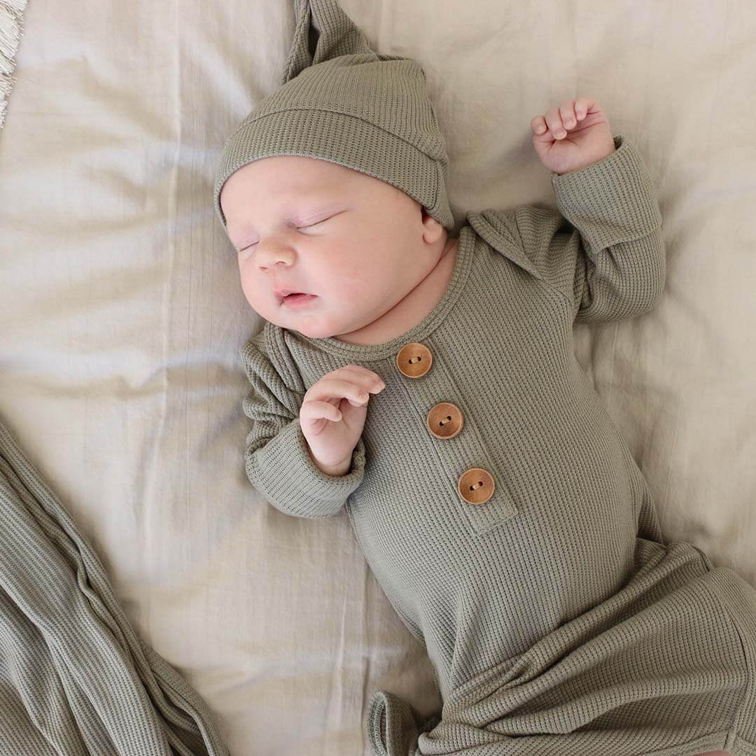 green newborn knot gown and hat set bamboo 