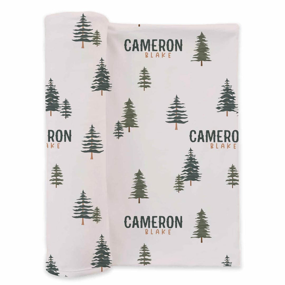 pine tree personalized swaddle blanket 