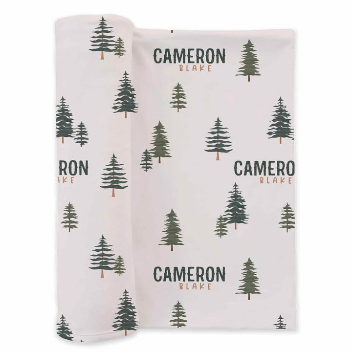 pine tree personalized swaddle blanket 