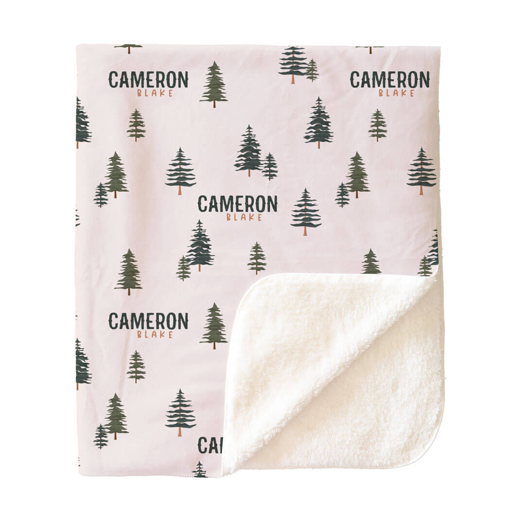 pine tree personalized sherpa blanket for kids 