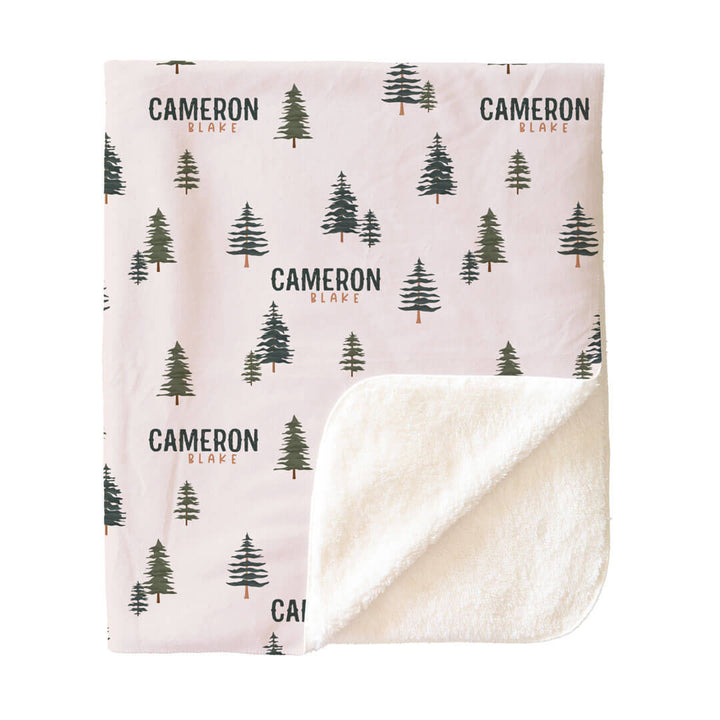 pine tree personalized sherpa blanket for kids 
