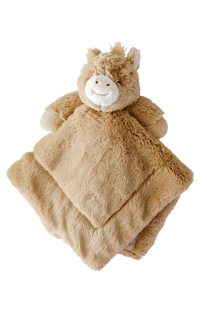 Caden Lane Farm Friends horse lovey in soft tan plush with a cream nose and fluffy mane, shown flat on white