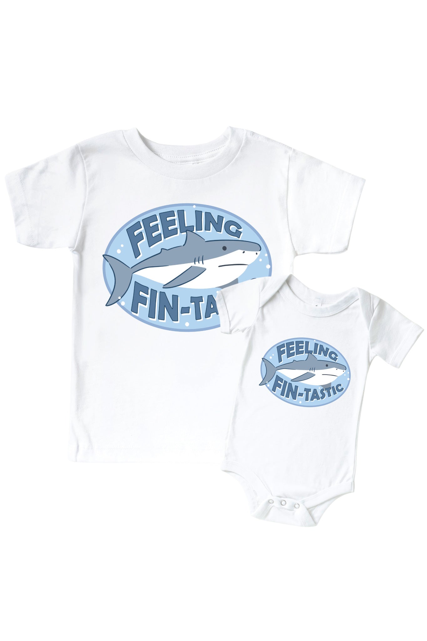 Feeling Fin-Tastic Graphic Bodysuit & Kids Tee in White | Caden Lane