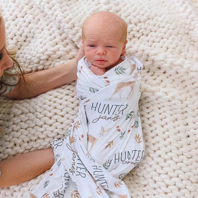 personalized swaddle blanket with deer 