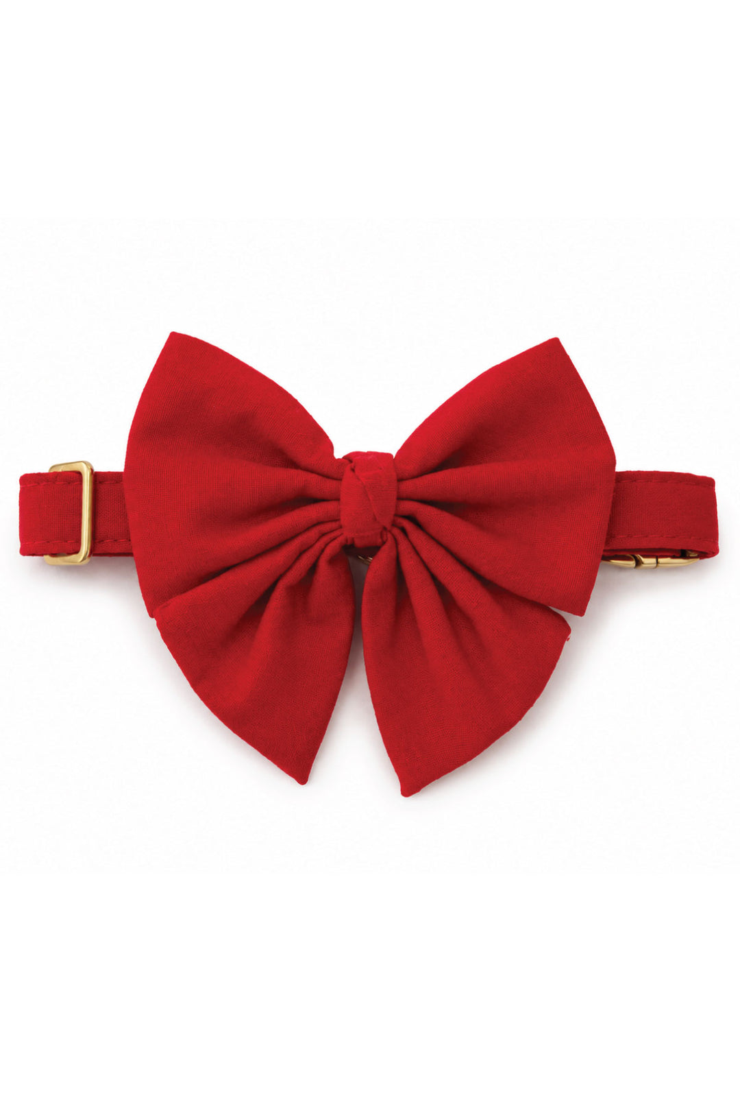 Lane & Leash Fire Hydrant dog collar in solid red with matching oversized sailor bow and gold hardware, on a white background
