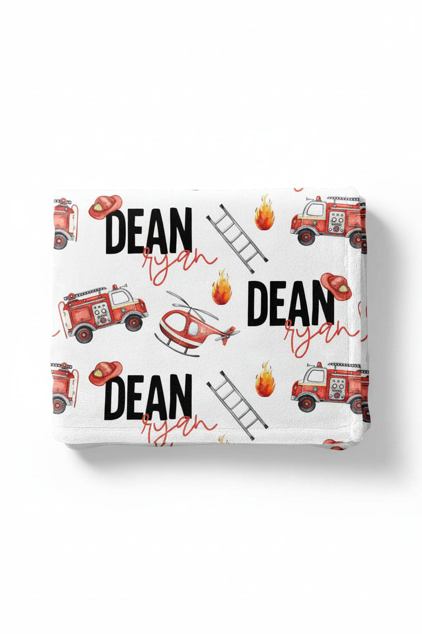 toddler blanket with firetrucks personalized 