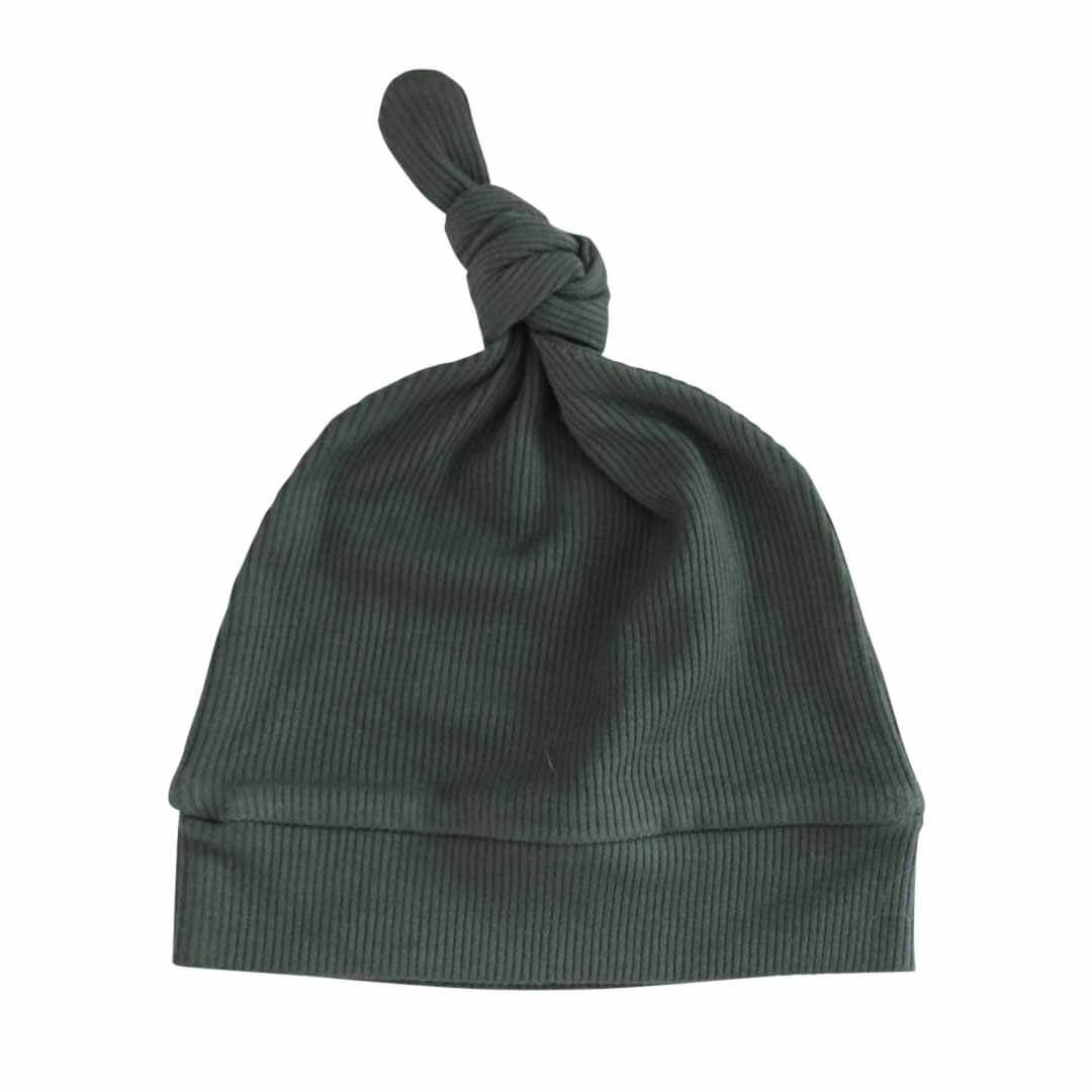forest green ribbed knotted hat 