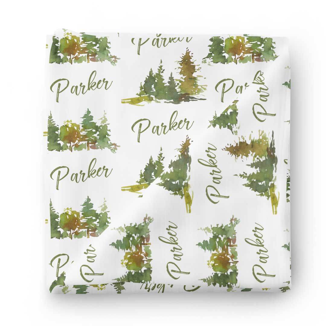 forest trees personalized swaddle 