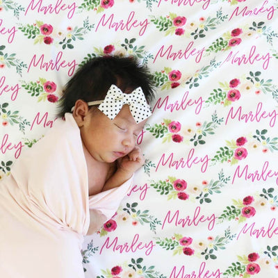 personalized swaddle blanket blush and magenta floral