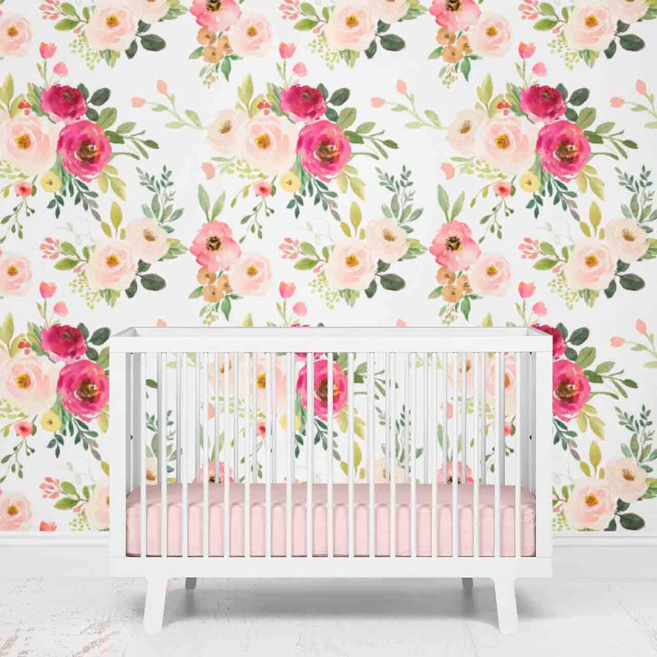 pink floral nursery wallpaper