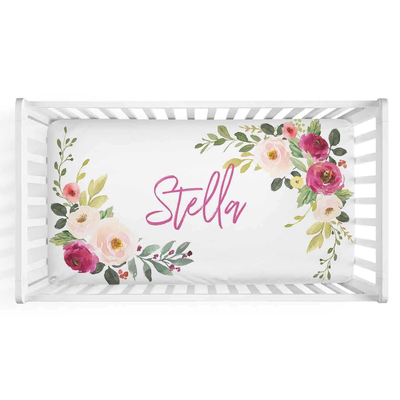 floral personalized crib sheet 