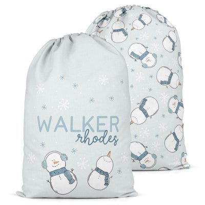 personalized santa sack blue with snowmen 