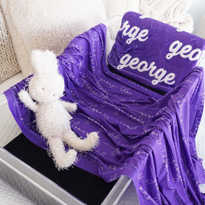 personalized antelope purple swaddle blanket block and script 
