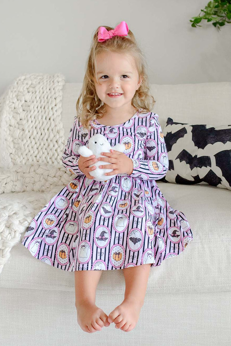 Girls' Halloween Glow-in-the-Dark Long Sleeve Twirl Dress | Galloween