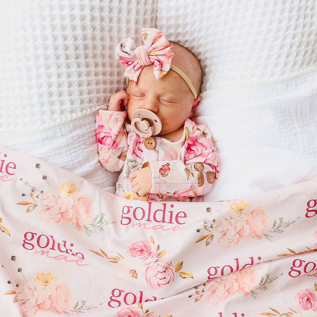 Goldie's Garden Rose Personalized Baby Name Swaddle Blanket