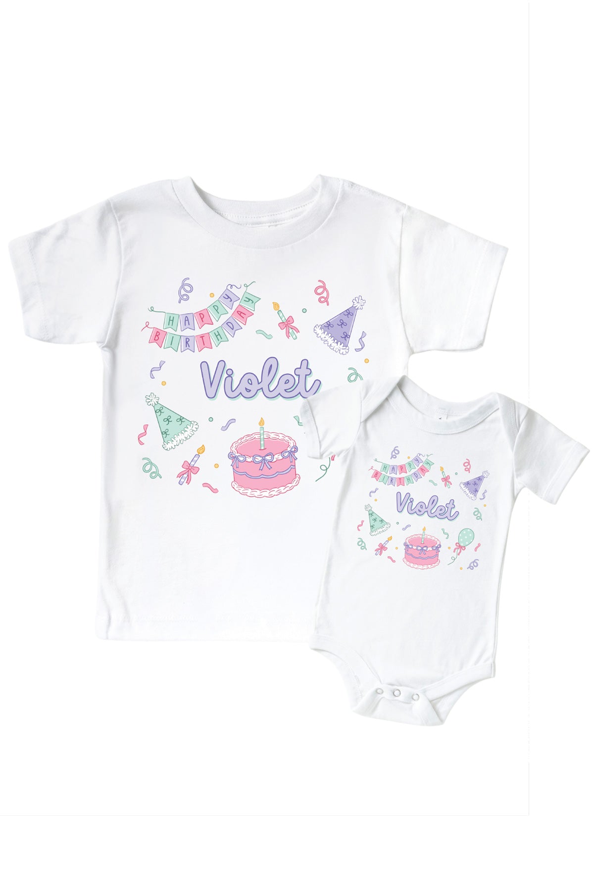 'Personalized Birthday Bash Pink ' Graphic Bodysuit or Kids' Tee | White