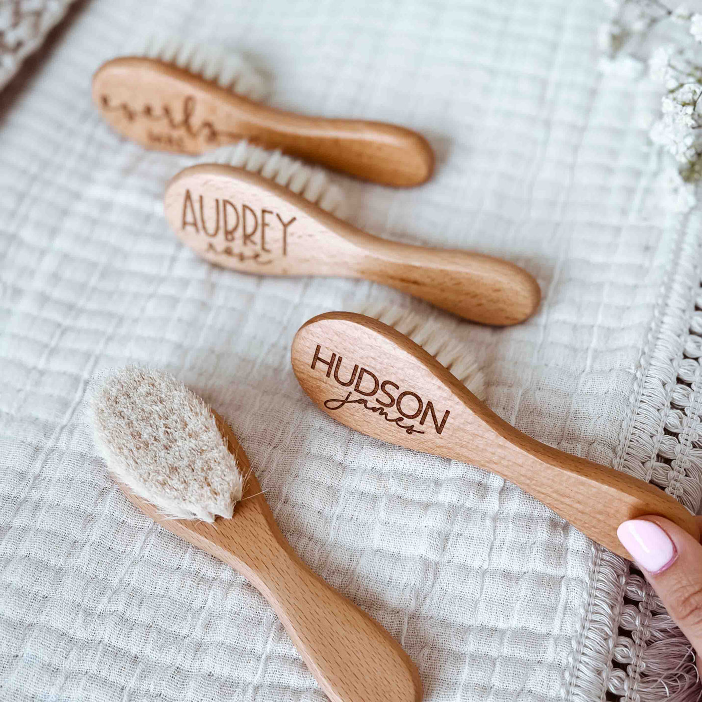 baby brush with name wooden